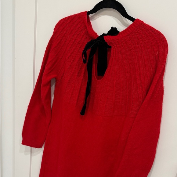 Red Knit Sweater Dress with Black Velvet Bow - Picture 4 of 7